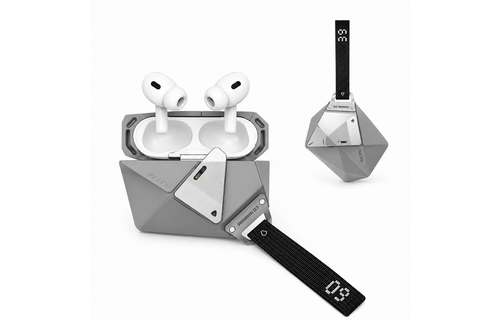 AULUMU A39 Geometric Case for AirPods Pro 3 | Lock & Lanyard - Gray
