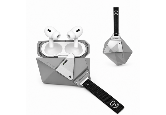 AULUMU A39 Geometric Case for AirPods Pro 3 | Lock & Lanyard - Gray