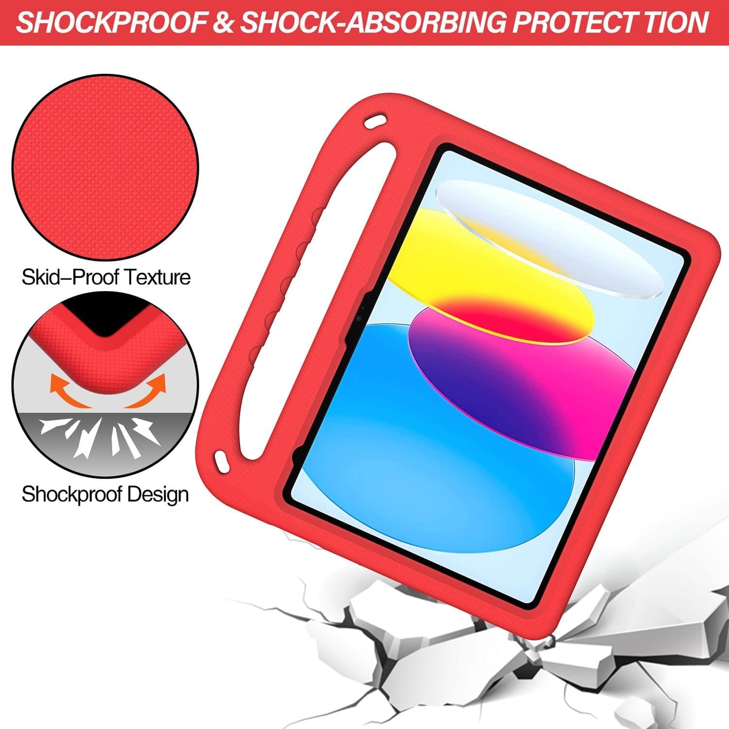 EVA Kids Safe Handle Stand Shockproof with Pencil Holder Case For Apple iPad 10th/11th Gen - Red