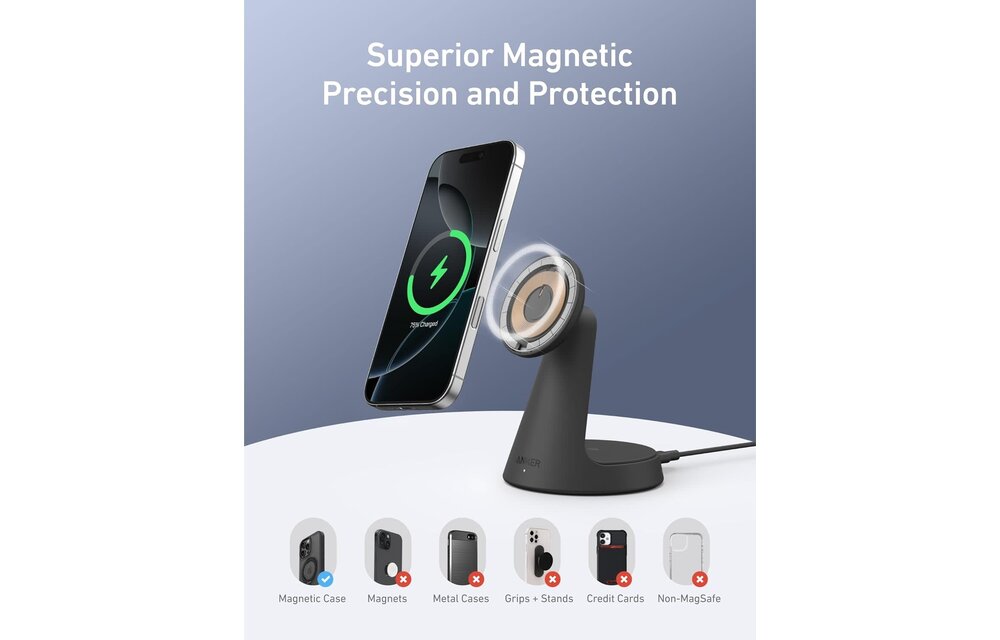 Anker MagGo MagSafe 2-in-1 Ultra-Fast Wireless Charging Stand - Black