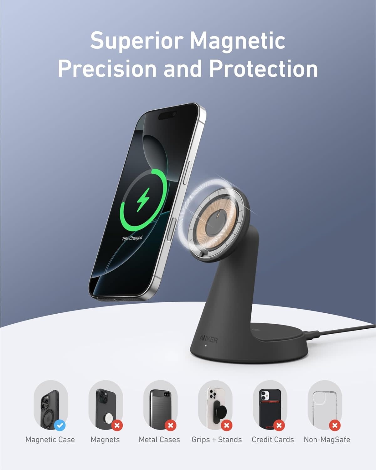 Anker MagGo MagSafe 2-in-1 Ultra-Fast Wireless Charging Stand - Black