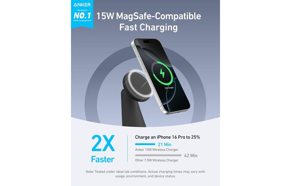 Anker MagGo MagSafe 2-in-1 Ultra-Fast Wireless Charging Stand - Black