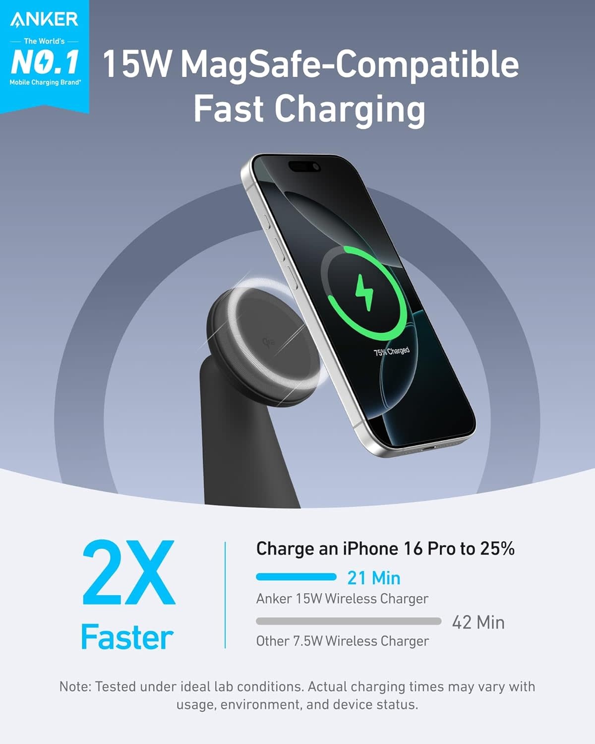 Anker MagGo MagSafe 2-in-1 Ultra-Fast Wireless Charging Stand - Black