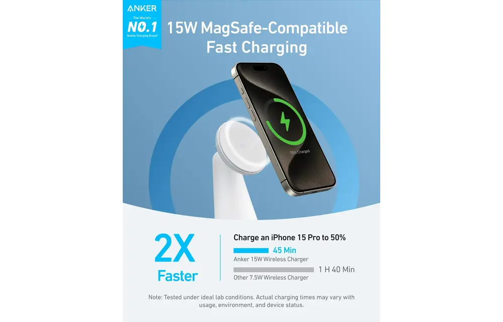 Anker MagGo MagSafe 2-in-1 Ultra-Fast Wireless Charging Stand - White
