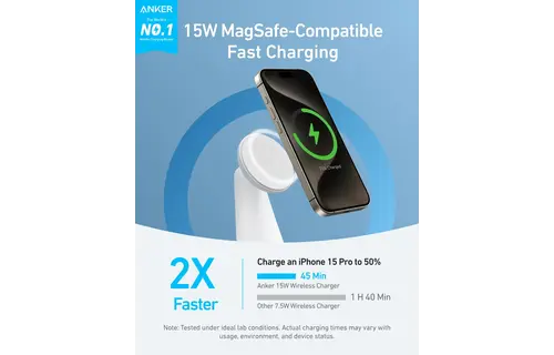Anker MagGo MagSafe 2-in-1 Ultra-Fast Wireless Charging Stand - White