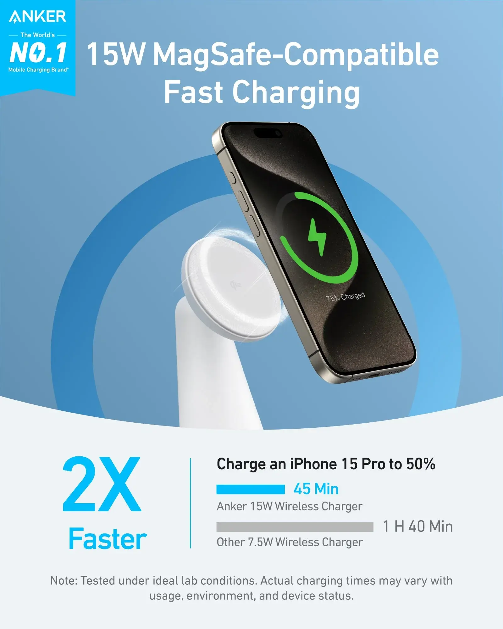 Anker MagGo MagSafe 2-in-1 Ultra-Fast Wireless Charging Stand - White