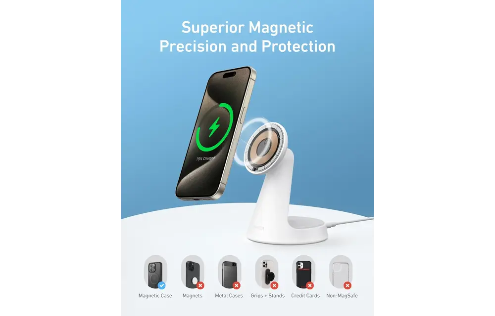 Anker MagGo MagSafe 2-in-1 Ultra-Fast Wireless Charging Stand - White
