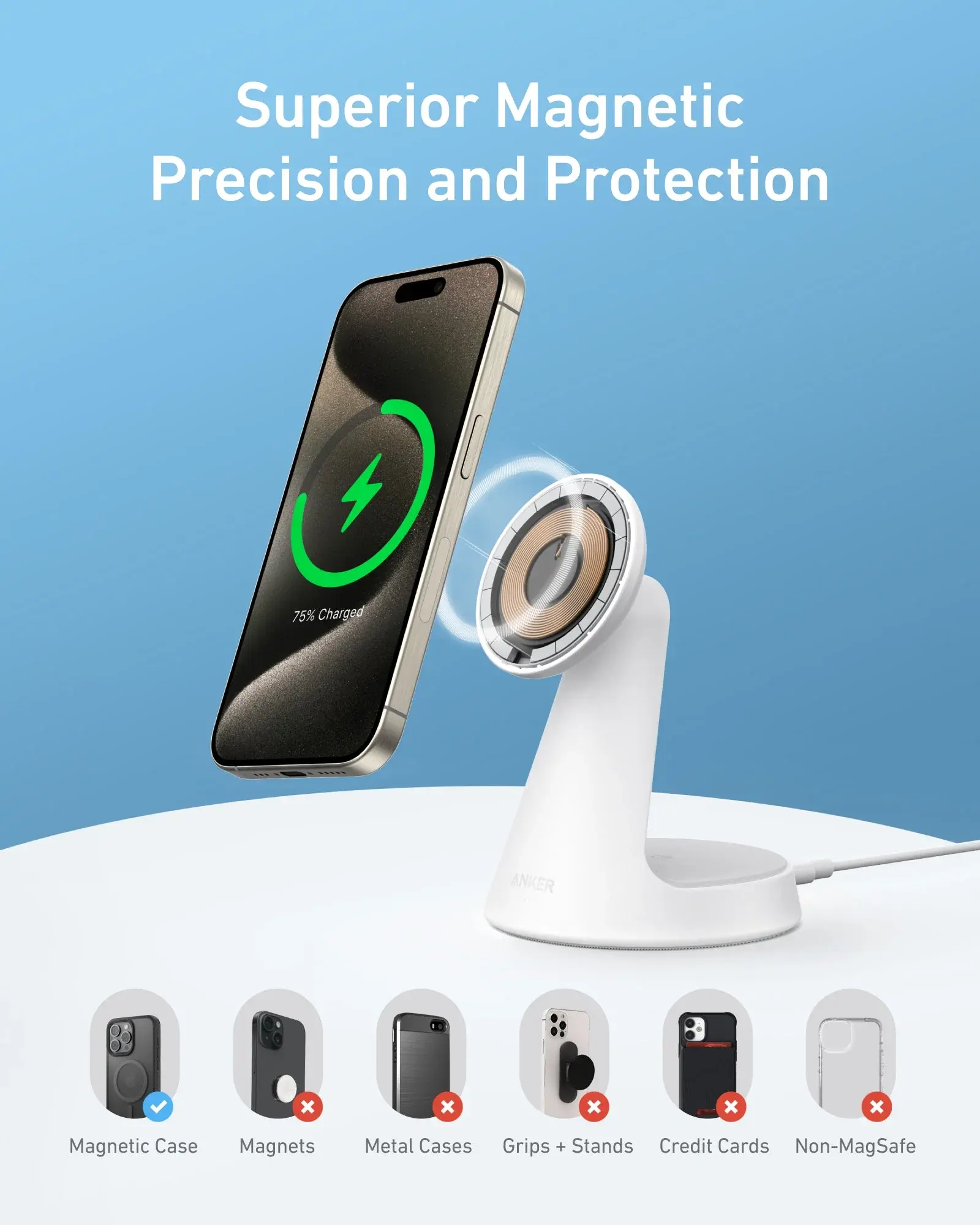 Anker MagGo MagSafe 2-in-1 Ultra-Fast Wireless Charging Stand - White