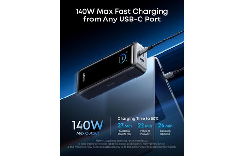 Anker Prime Power Bank 26K, 300W Max Output 3-Port with 250W Dual-Port Input App Control - Phantom Gray