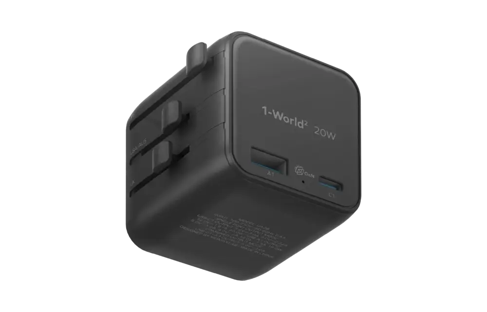 Momax 1-World 20w Universal 2-Port USB Travel Adapter - Black