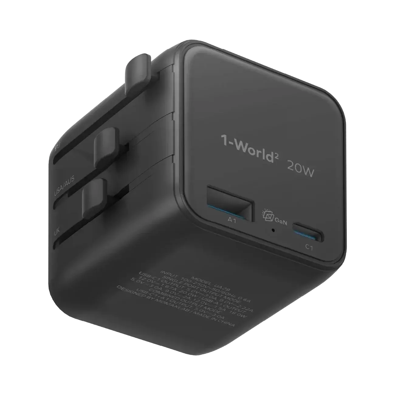 Momax 1-World 20w Universal 2-Port USB Travel Adapter - Black