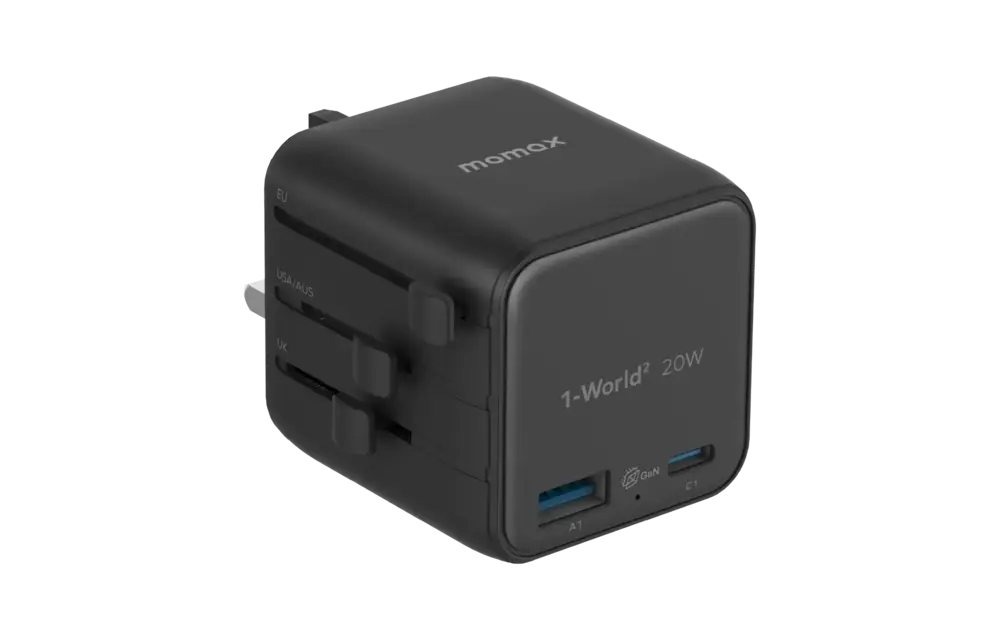 Momax 1-World 20w Universal 2-Port USB Travel Adapter - Black