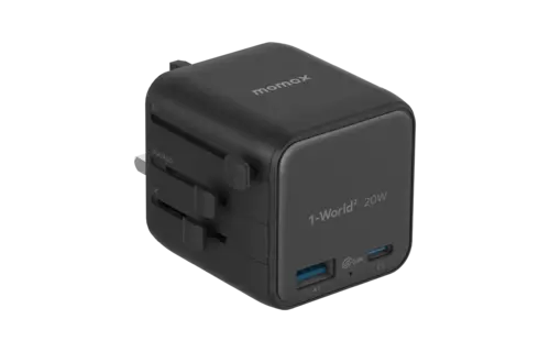 Momax 1-World 20w Universal 2-Port USB Travel Adapter - Black