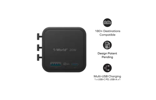 Momax 1-World 20w Universal 2-Port USB Travel Adapter - Black