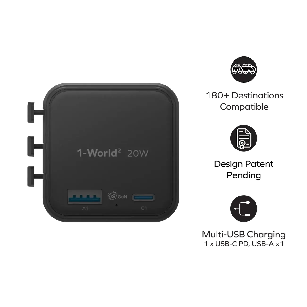 Momax 1-World 20w Universal 2-Port USB Travel Adapter - Black