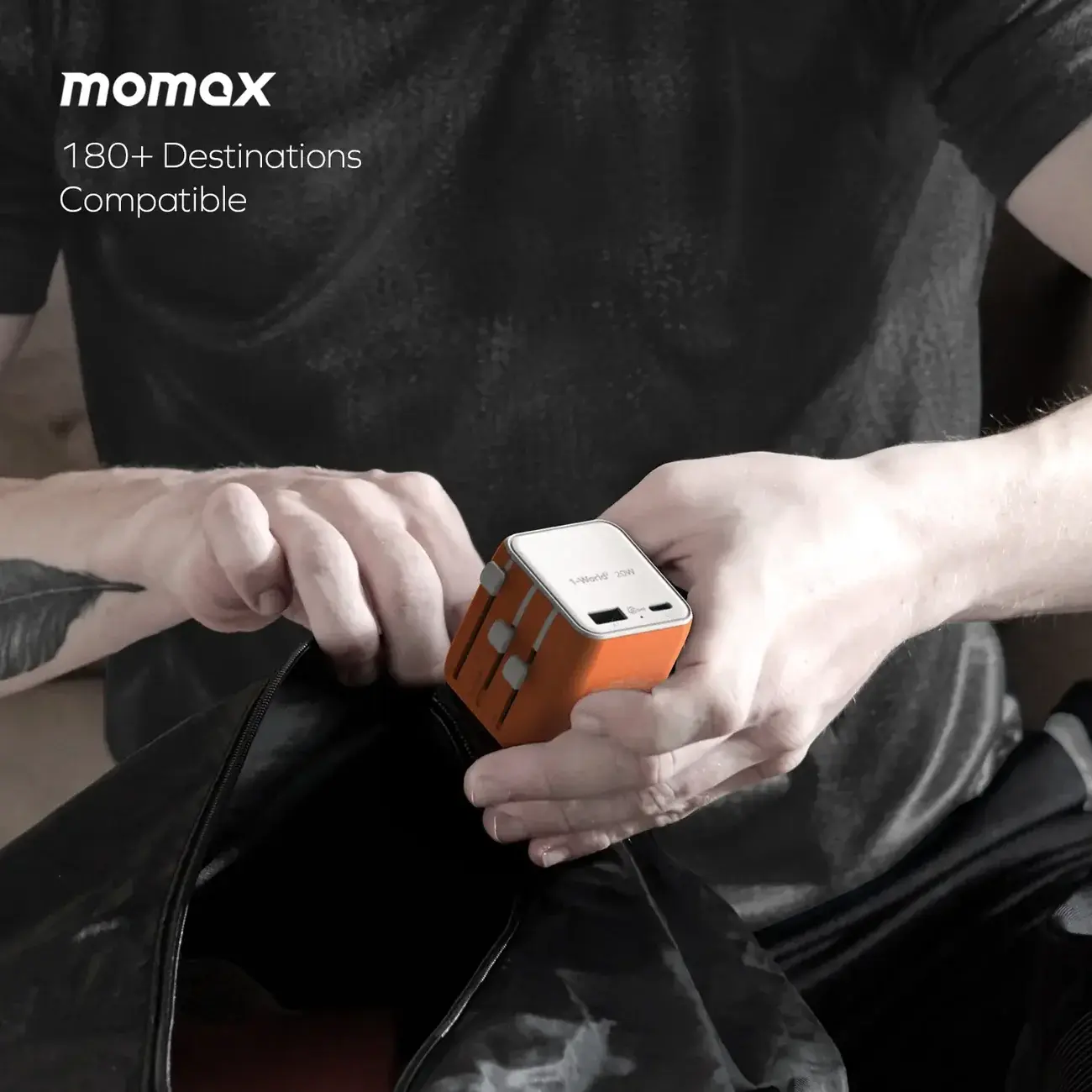 Momax 1-World 20w Universal 2-Port USB Travel Adapter - Black