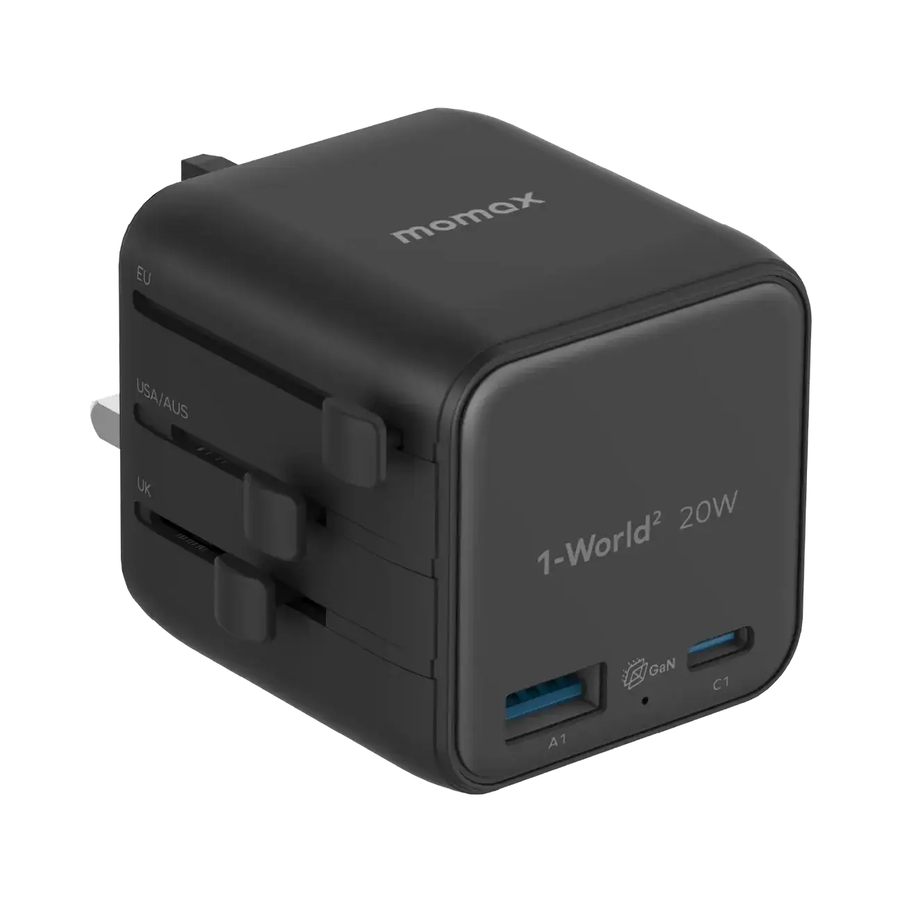 Momax 1-World 20w Universal 2-Port USB Travel Adapter - Black