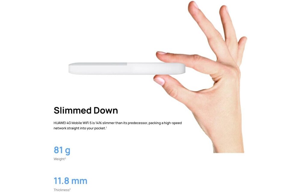 Huawei Slim Design 4G Mobile WiFi 5 LTE 195Mbps Portable Router Up to 16 Devices - White