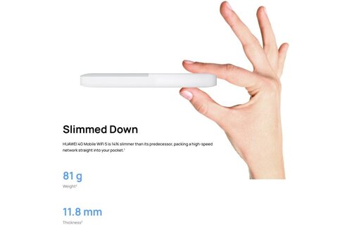Huawei Slim Design 4G Mobile WiFi 5 LTE 195Mbps Portable Router Up to 16 Devices - White