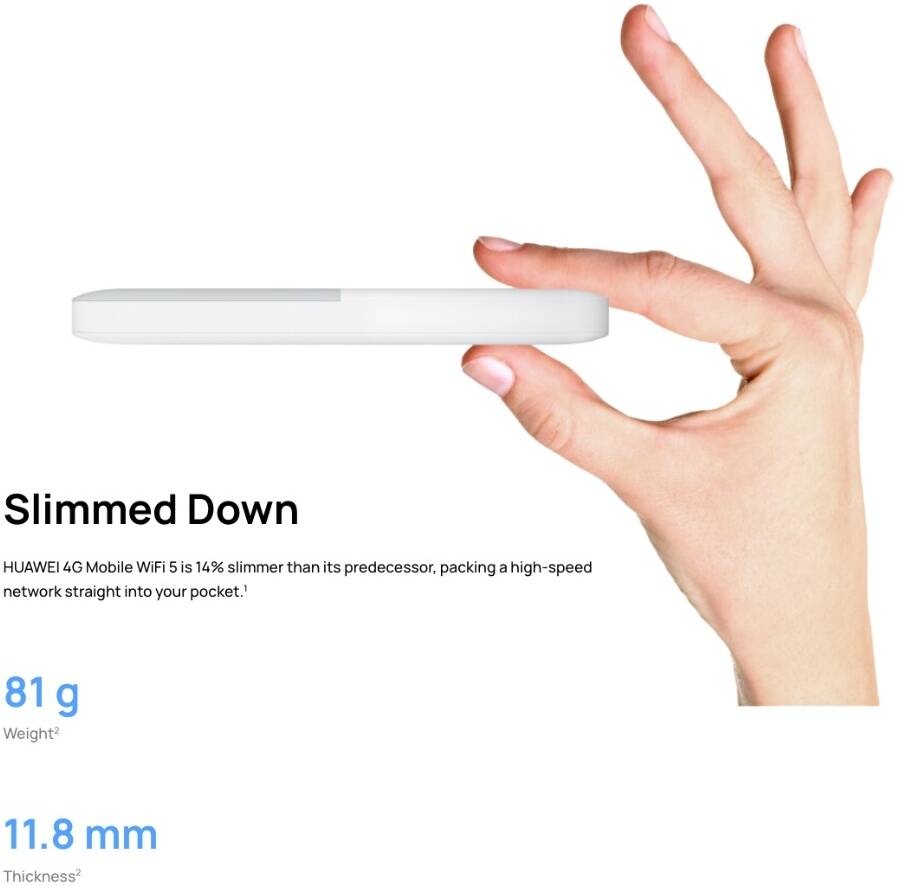 Huawei Slim Design 4G Mobile WiFi 5 LTE 195Mbps Portable Router Up to 16 Devices - White