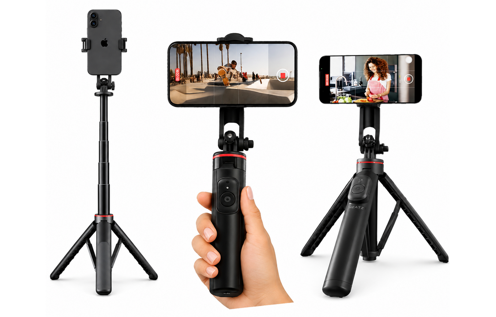 Heatz Detachable Magnetic MagSafe Mount Selfie Stick Tripod with Remote – Black