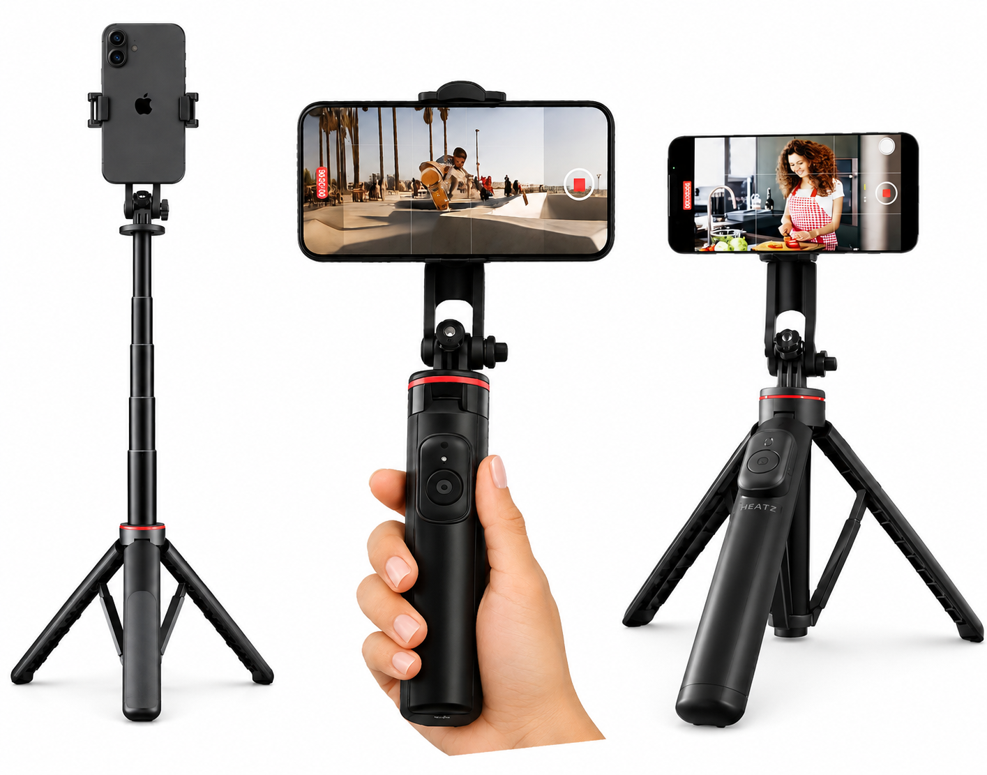 Heatz Detachable Magnetic MagSafe Mount Selfie Stick Tripod with Remote – Black