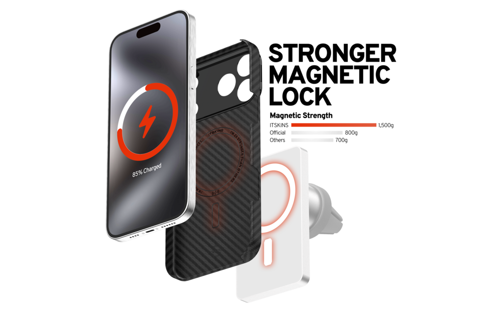 ITSKINS Supreme Eclipse Stand With Magsafe Carbon Fiber Case for iPhone 18 Pro / 17 Pro - Black