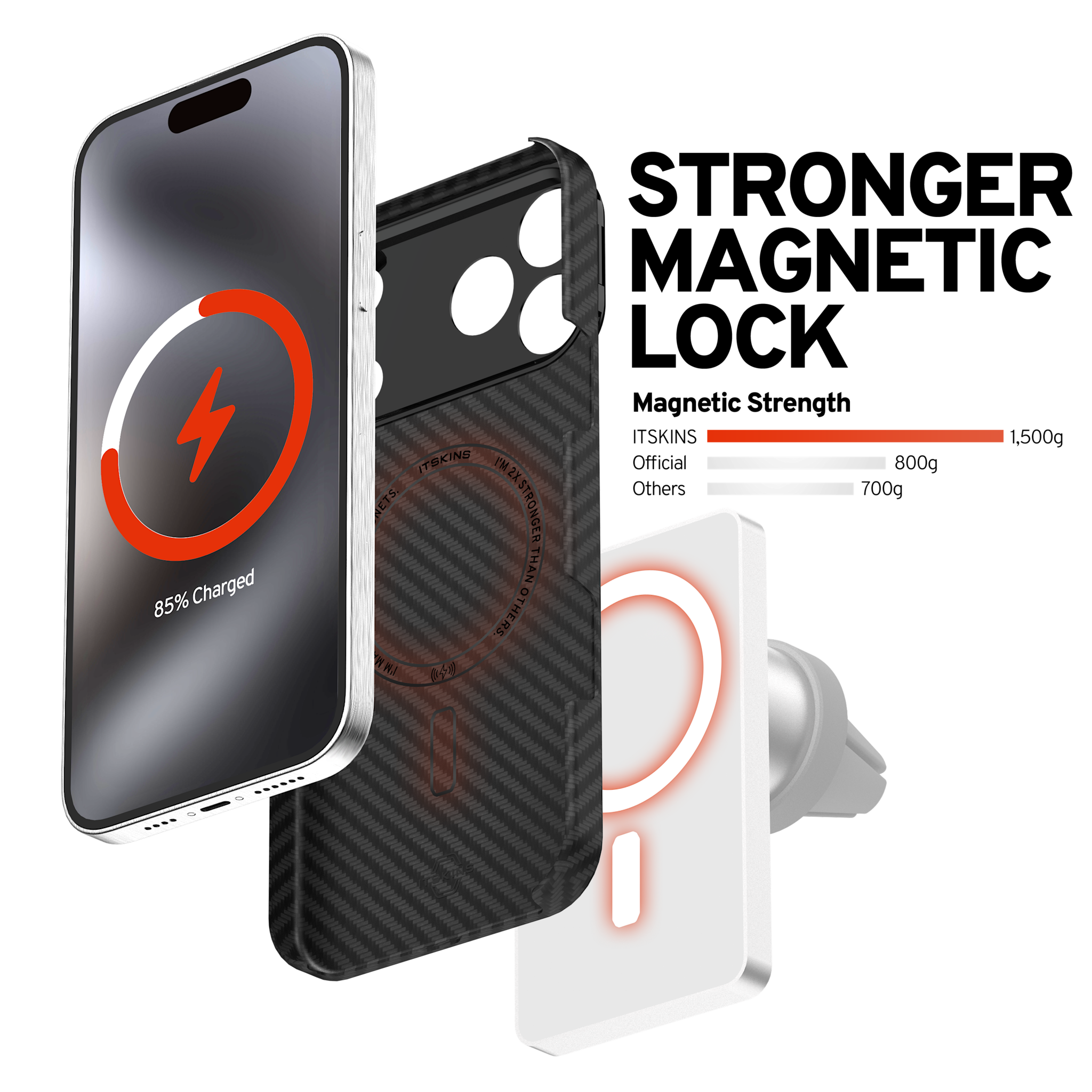 ITSKINS Supreme Eclipse Stand With Magsafe Carbon Fiber Case for iPhone 18 Pro / 17 Pro - Black