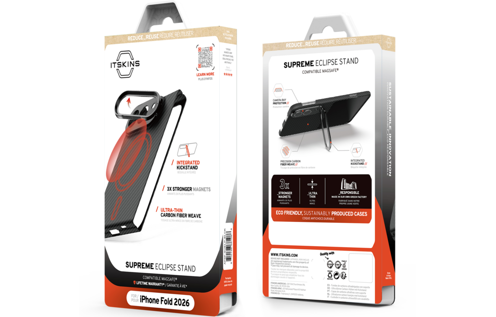 ITSKINS Supreme Eclipse Stand With Magsafe Carbon Fiber Case for iPhone 18 Fold ( Ultra) - Black