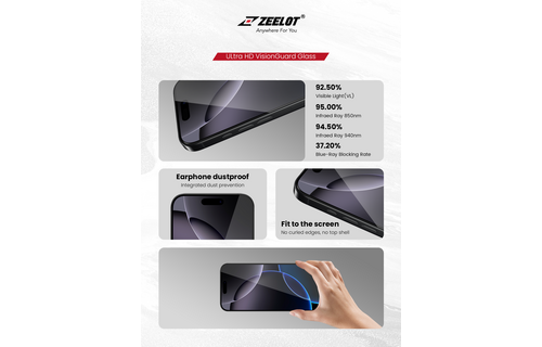 Zeelot Solidsleek 2.5D+ KK9 Supper Glass Ultra HD VisionGuard with Installation Kit for iPhone  18 Pro - Retina Clear