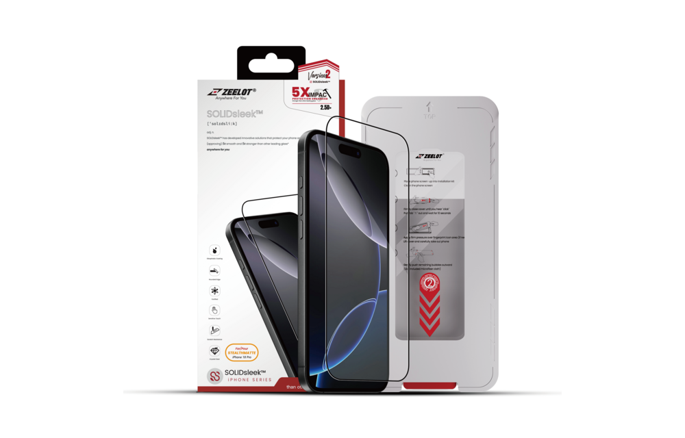Zeelot Solidsleek 2.5D+ KK9 Supper Glass Ultra HD VisionGuard with Installation Kit for iPhone 18 Pro - Retina Clear