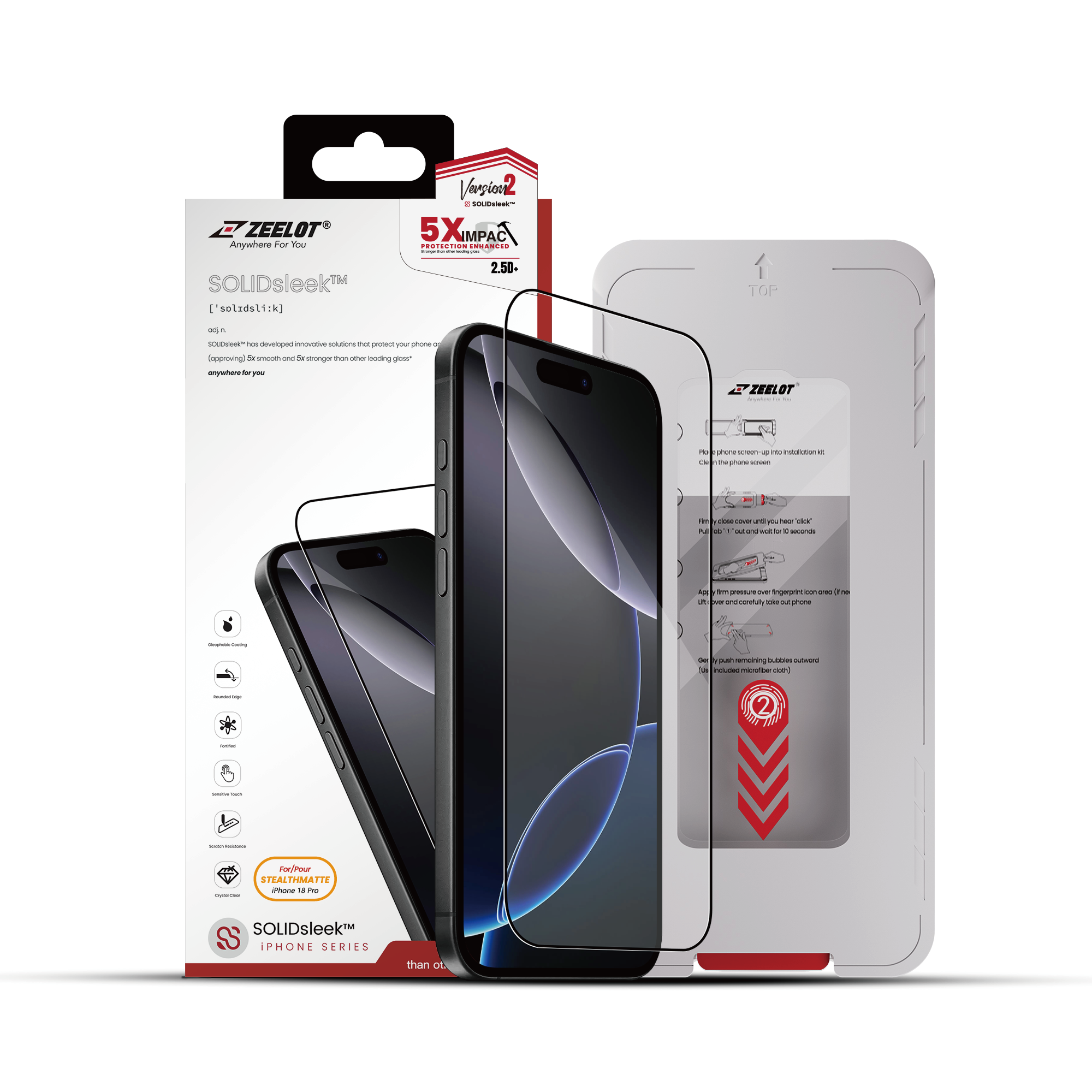 Zeelot Solidsleek 2.5D+ KK9 Supper Glass Ultra HD VisionGuard with Installation Kit for iPhone 18 Pro - Retina Clear