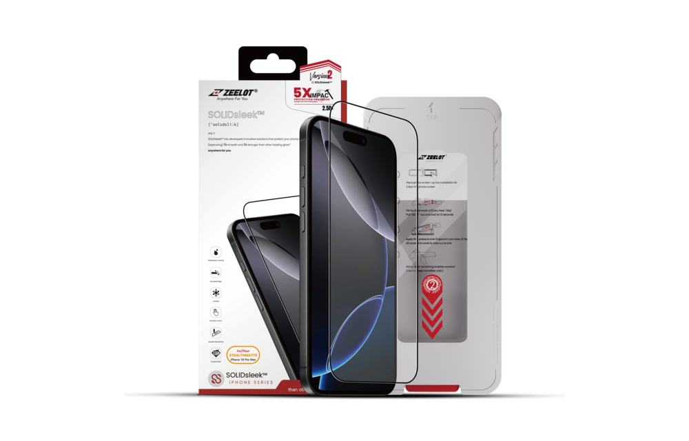 Zeelot Solidsleek 2.5D+ KK9 Supper Glass Ultra HD VisionGuard with Installation Kit for iPhone 18 Pro Max - Retina Clear