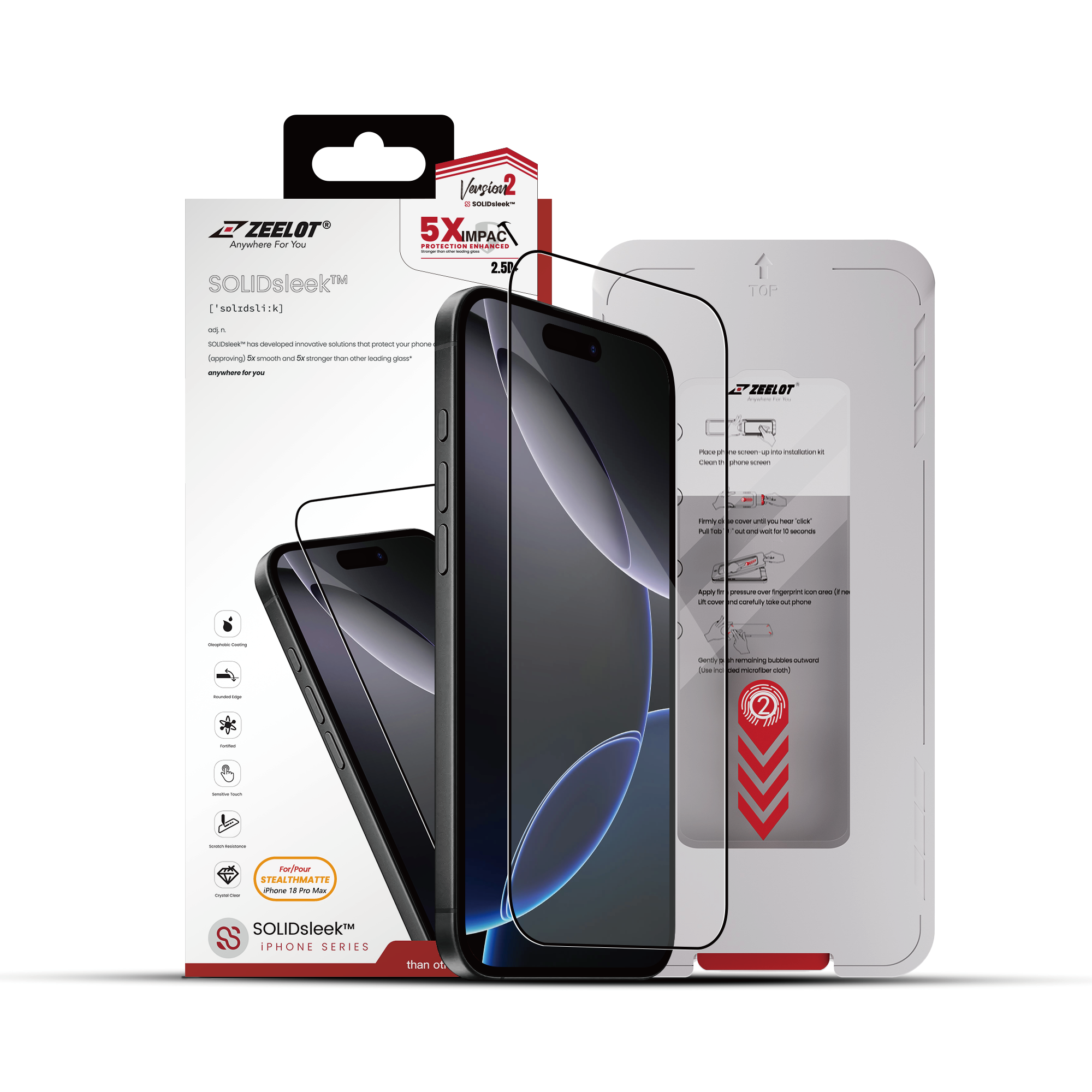 Zeelot Solidsleek 2.5D+ KK9 Supper Glass Ultra HD VisionGuard with Installation Kit for iPhone 18 Pro Max - Retina Clear