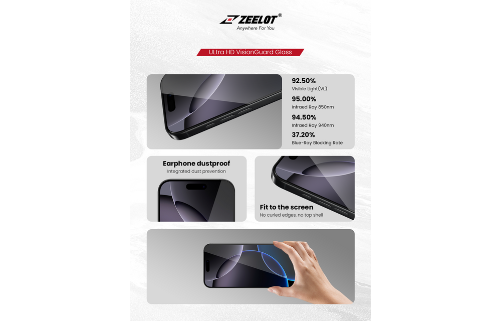 Zeelot Solidsleek 2.5D+ KK9 Supper Glass Ultra HD VisionGuard with Installation Kit for iPhone 18 Pro Max - Retina Clear