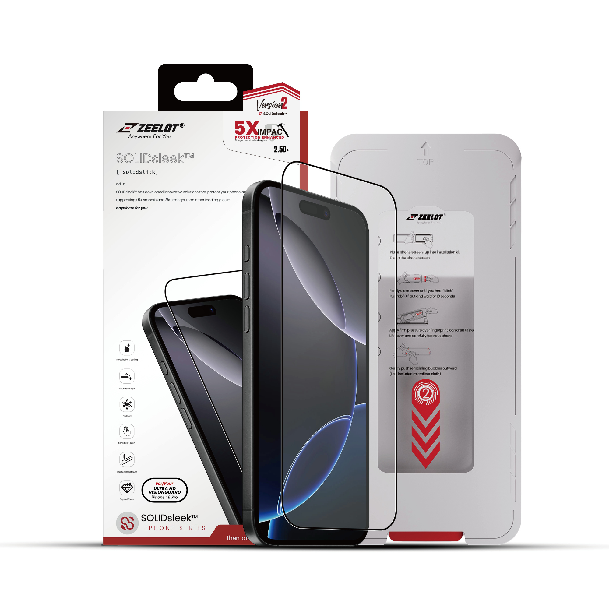 Zeelot Solidsleek 2.5D+ KK9 Supper Glass Protector Stealth Matte with Installation Kit for iPhone 18 Pro - Matte Clear