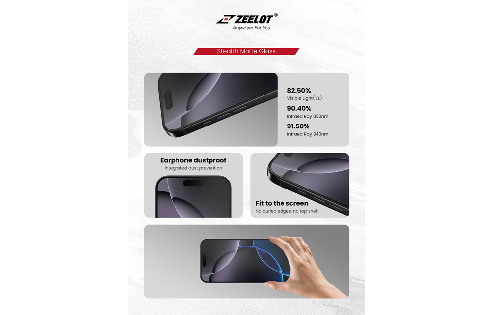 Zeelot Solidsleek 2.5D+ KK9 Supper Glass Protector Stealth Matte with Installation Kit for iPhone 18 Pro - Matte Clear