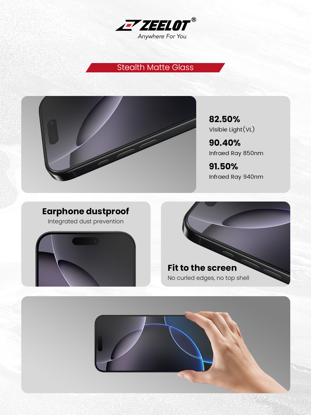 Zeelot Solidsleek 2.5D+ KK9 Supper Glass Protector Stealth Matte with Installation Kit for iPhone 18 Pro - Matte Clear