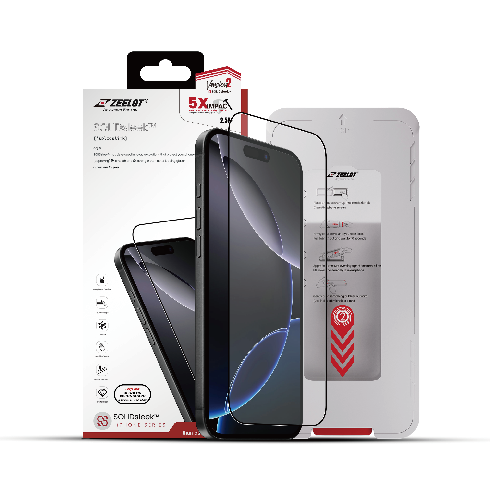 Zeelot Solidsleek 2.5D+ KK9 Supper Glass Protector Stealth Matte with Installation Kit for iPhone 18 Pro Max - Matte Clear