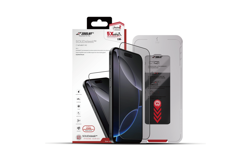 Zeelot Solidsleek 2.5D+ KK9 Supper Glass Protector 26 Degree Shadow Vue with Installation Kit for iPhone 18 Pro - Privacy