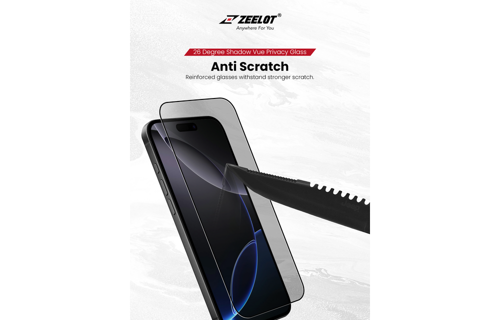 Zeelot Solidsleek 2.5D+ KK9 Supper Glass Protector 26 Degree Shadow Vue with Installation Kit for iPhone 18 Pro Max - Privacy