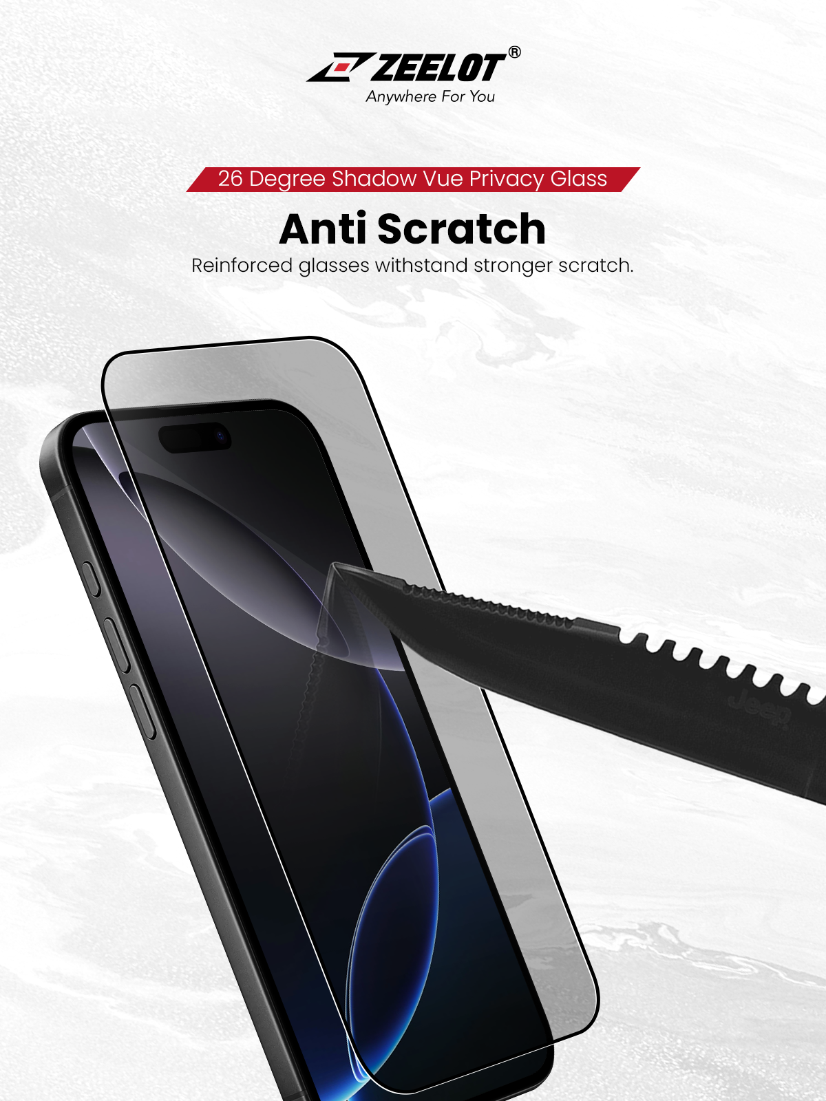 Zeelot Solidsleek 2.5D+ KK9 Supper Glass Protector 26 Degree Shadow Vue with Installation Kit for iPhone 18 Pro Max - Privacy