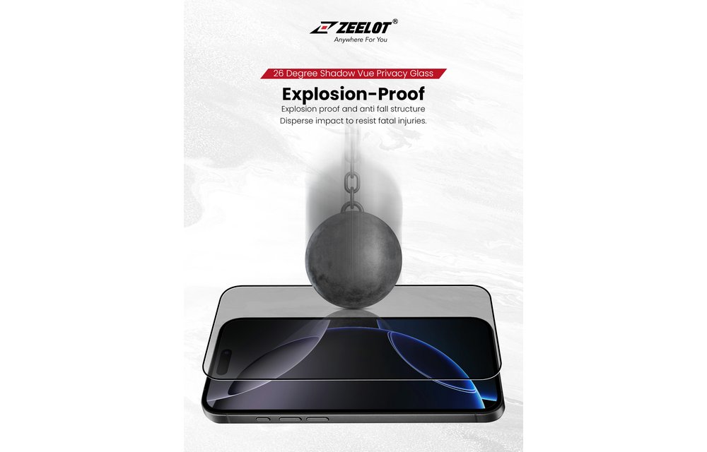 Zeelot Solidsleek 2.5D+ KK9 Supper Glass Protector 26 Degree Shadow Vue with Installation Kit for iPhone 18 Pro Max - Privacy