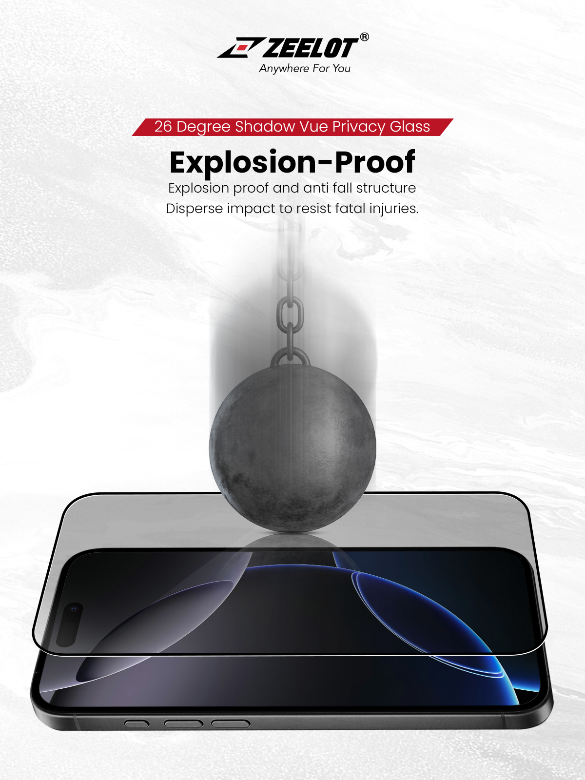 Zeelot Solidsleek 2.5D+ KK9 Supper Glass Protector 26 Degree Shadow Vue with Installation Kit for iPhone 18 Pro Max - Privacy