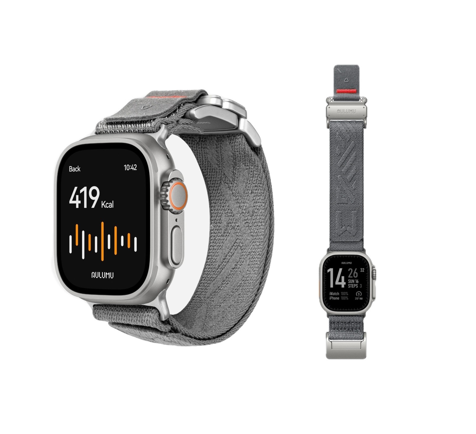 AULUMU C03 Titanium Alloy Mag Buckle Nylon Strap Quick-Release Band for Apple Watch Ultra 49mm & 42,44,45.46mm - Titanium Grey