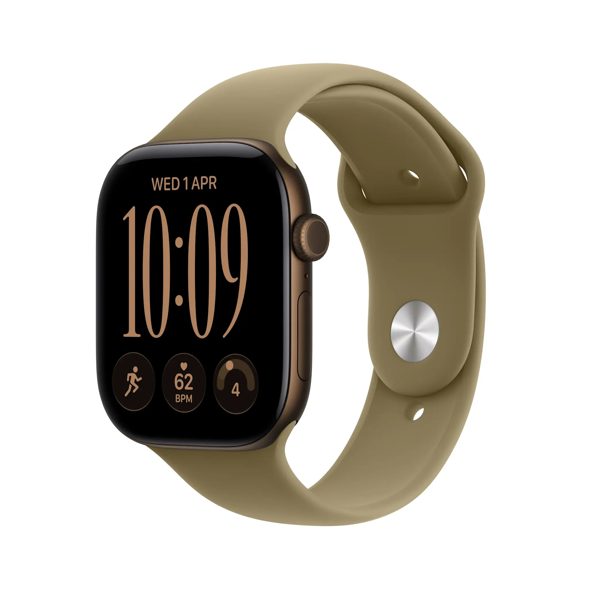 Apple Watch Series 12 GPS, 42mm Aluminium Case with Olive Sport Band M/S - Dark Bronze