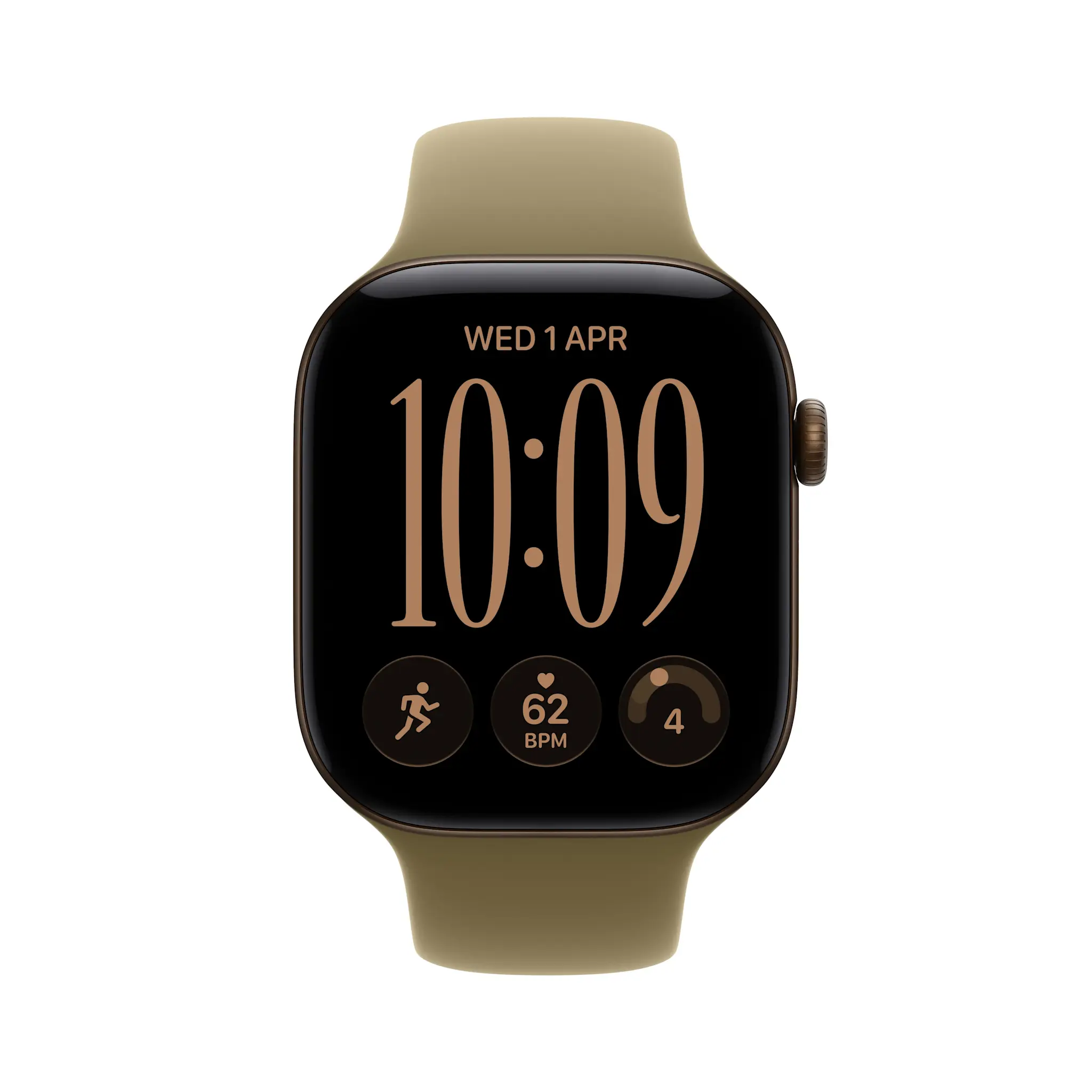 Apple Watch Series 12 GPS, 42mm Aluminium Case with Olive Sport Band M/S - Dark Bronze
