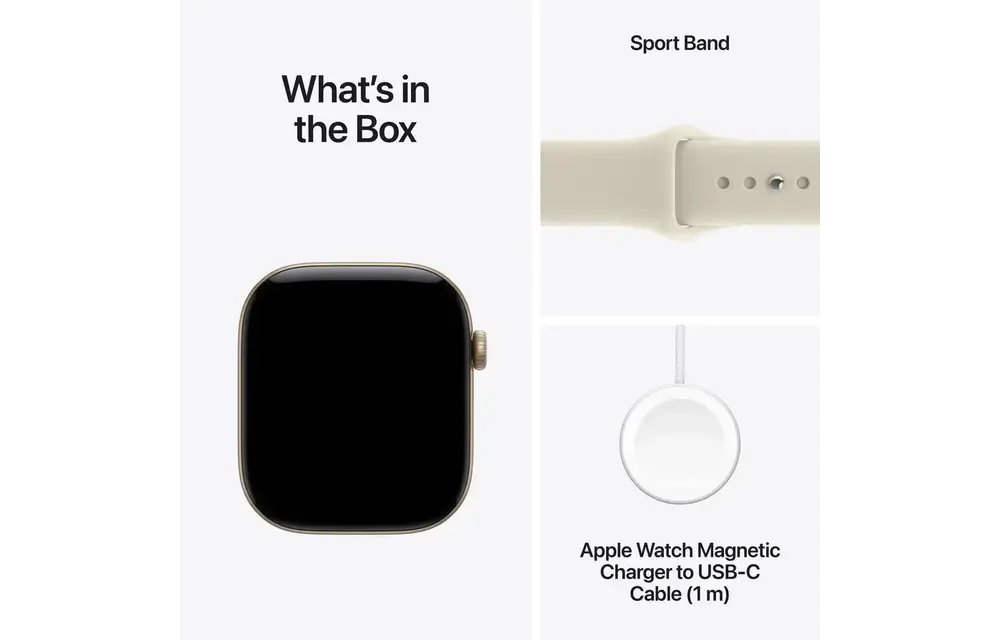 Apple Watch Series 12 GPS, 42mm Aluminium Case with Sand Sport Band M/L - Light Gold