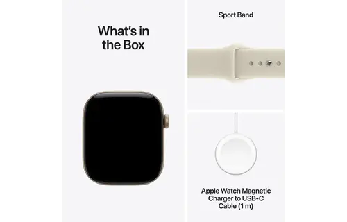 Apple Watch Series 12 GPS, 42mm Aluminium Case with Sand Sport Band M/L - Light Gold