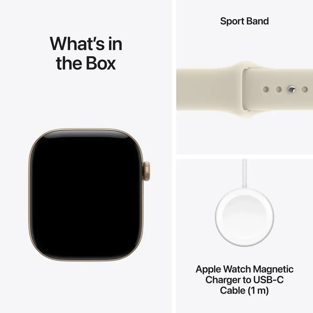 Apple Watch Series 12 GPS, 42mm Aluminium Case with Sand Sport Band M/L - Light Gold